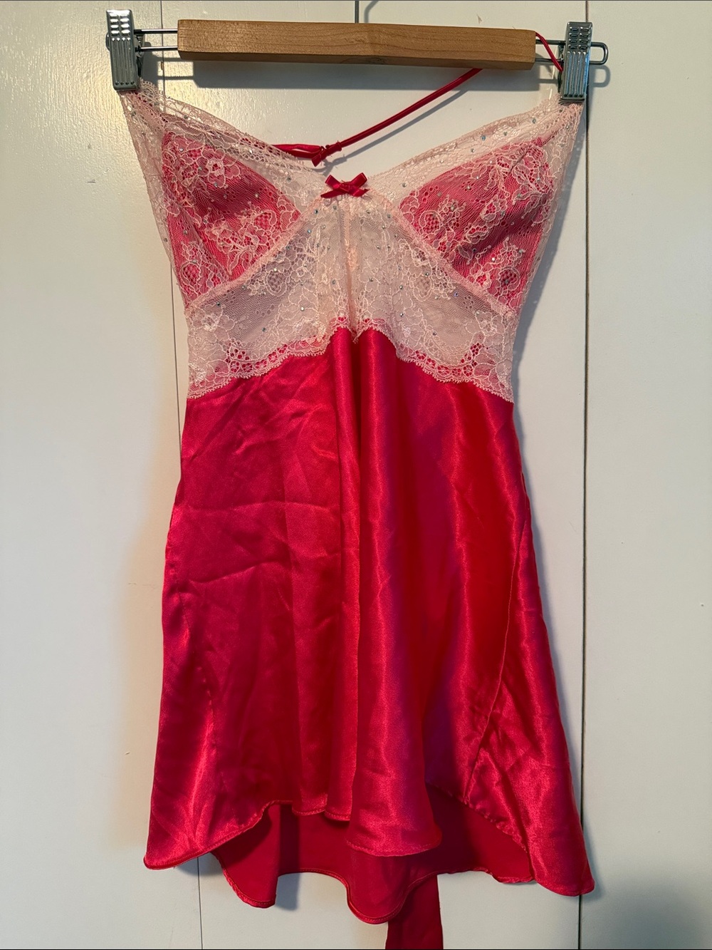 Victoria's Secret Hot Pink Satin Chemise with Lace S Feminine Coquette Flirty